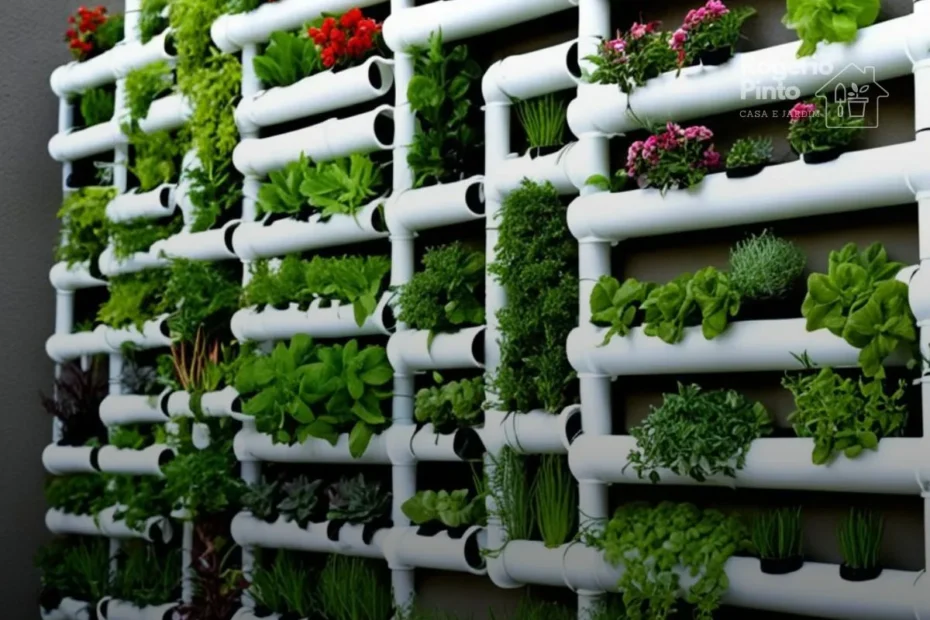Horta em cano PVC na parede horizontal